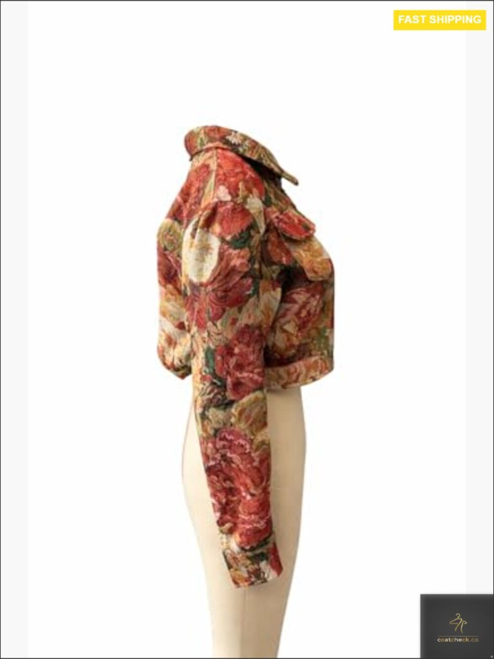 Cropped Jacquard Jacket Textured Floral Collared Button Up Lightweight with - Picture 7 of 7